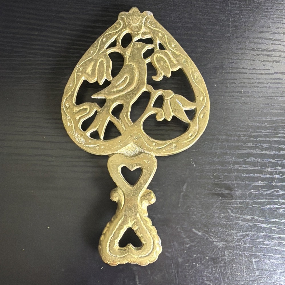 NEAT VINTAGE BRASS TRIVET WITH BIRD DESIGN MARKED JAPAN